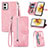 Leather Case Stands Flip Cover Holder S06D for Motorola Moto G73 5G Pink