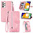 Leather Case Stands Flip Cover Holder S06D for Samsung Galaxy A52 4G Pink