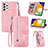 Leather Case Stands Flip Cover Holder S06D for Samsung Galaxy A72 4G Pink