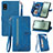 Leather Case Stands Flip Cover Holder S06D for Sharp Aquos wish3 Blue