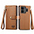 Leather Case Stands Flip Cover Holder S07D for Realme GT5 5G Brown