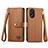 Leather Case Stands Flip Cover Holder S15D for Oppo A58 4G Brown