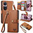 Leather Case Stands Flip Cover Holder S15D for Oppo Reno10 5G Brown