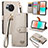 Leather Case Stands Flip Cover Holder S15D for Sharp Aquos R8s Gray