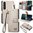 Leather Case Stands Flip Cover Holder S15D for Sony Xperia 1 V Gray