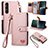 Leather Case Stands Flip Cover Holder S15D for Sony Xperia 1 V Pink