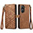 Leather Case Stands Flip Cover Holder S17D for Asus Zenfone 9 Brown