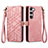 Leather Case Stands Flip Cover Holder S17D for Samsung Galaxy S22 5G Pink