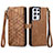 Leather Case Stands Flip Cover Holder S17D for Samsung Galaxy S24 Ultra 5G Brown