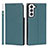 Leather Case Stands Flip Cover Holder T02D for Samsung Galaxy S21 FE 5G Cyan