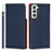 Leather Case Stands Flip Cover Holder T02D for Samsung Galaxy S23 Plus 5G Blue