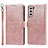Leather Case Stands Flip Cover Holder T04D for Samsung Galaxy S22 Plus 5G Rose Gold