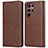 Leather Case Stands Flip Cover Holder T04D for Samsung Galaxy S22 Ultra 5G Brown