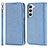 Leather Case Stands Flip Cover Holder T08D for Samsung Galaxy S21 FE 5G Blue