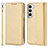 Leather Case Stands Flip Cover Holder T08D for Samsung Galaxy S22 Plus 5G Gold