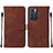 Leather Case Stands Flip Cover Holder Y01B for Oppo Reno6 5G Brown