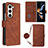 Leather Case Stands Flip Cover Holder Y01B for Samsung Galaxy Z Fold5 5G Brown