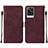 Leather Case Stands Flip Cover Holder Y01B for Vivo V21e 4G Red Wine