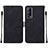 Leather Case Stands Flip Cover Holder Y01B for Vivo Y52 5G Black