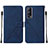 Leather Case Stands Flip Cover Holder Y01B for Vivo Y52 5G Blue