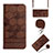 Leather Case Stands Flip Cover Holder Y01B for Xiaomi POCO C3 Brown