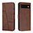 Leather Case Stands Flip Cover Holder Y01X for Google Pixel 6 5G Brown