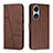 Leather Case Stands Flip Cover Holder Y01X for Huawei Honor X5 Plus Brown