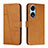 Leather Case Stands Flip Cover Holder Y01X for Huawei Honor X5 Plus Light Brown