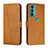 Leather Case Stands Flip Cover Holder Y01X for Motorola Moto Edge 20 5G Light Brown