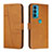 Leather Case Stands Flip Cover Holder Y01X for Motorola Moto Edge Lite 5G Light Brown
