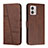 Leather Case Stands Flip Cover Holder Y01X for Motorola Moto G53j 5G Brown