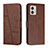 Leather Case Stands Flip Cover Holder Y01X for Motorola Moto G53y 5G Brown