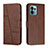 Leather Case Stands Flip Cover Holder Y01X for Motorola Moto X40 5G Brown