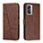 Leather Case Stands Flip Cover Holder Y01X for OnePlus Nord N300 5G Brown