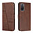 Leather Case Stands Flip Cover Holder Y01X for Oppo A53s 5G Brown