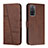 Leather Case Stands Flip Cover Holder Y01X for Oppo A55 5G Brown