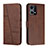 Leather Case Stands Flip Cover Holder Y01X for Oppo F21 Pro 4G Brown