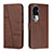 Leather Case Stands Flip Cover Holder Y01X for Oppo Reno10 Pro+ Plus 5G Brown