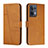 Leather Case Stands Flip Cover Holder Y01X for Oppo Reno9 5G Light Brown