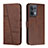 Leather Case Stands Flip Cover Holder Y01X for Oppo Reno9 Pro 5G Brown