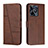 Leather Case Stands Flip Cover Holder Y01X for Realme C51 Brown