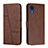 Leather Case Stands Flip Cover Holder Y01X for Samsung Galaxy A03 Core Brown