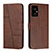 Leather Case Stands Flip Cover Holder Y01X for Xiaomi Poco M4 5G Brown