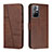 Leather Case Stands Flip Cover Holder Y01X for Xiaomi Poco M4 Pro 5G Brown