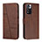 Leather Case Stands Flip Cover Holder Y01X for Xiaomi Poco X4 NFC Brown