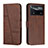 Leather Case Stands Flip Cover Holder Y01X for Xiaomi Poco X4 Pro 5G Brown