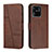 Leather Case Stands Flip Cover Holder Y01X for Xiaomi Redmi 10 India Brown