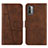 Leather Case Stands Flip Cover Holder Y01X for Xiaomi Redmi 9T 4G Brown