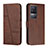 Leather Case Stands Flip Cover Holder Y01X for Xiaomi Redmi K50 5G Brown