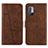 Leather Case Stands Flip Cover Holder Y01X for Xiaomi Redmi Note 10 5G Brown